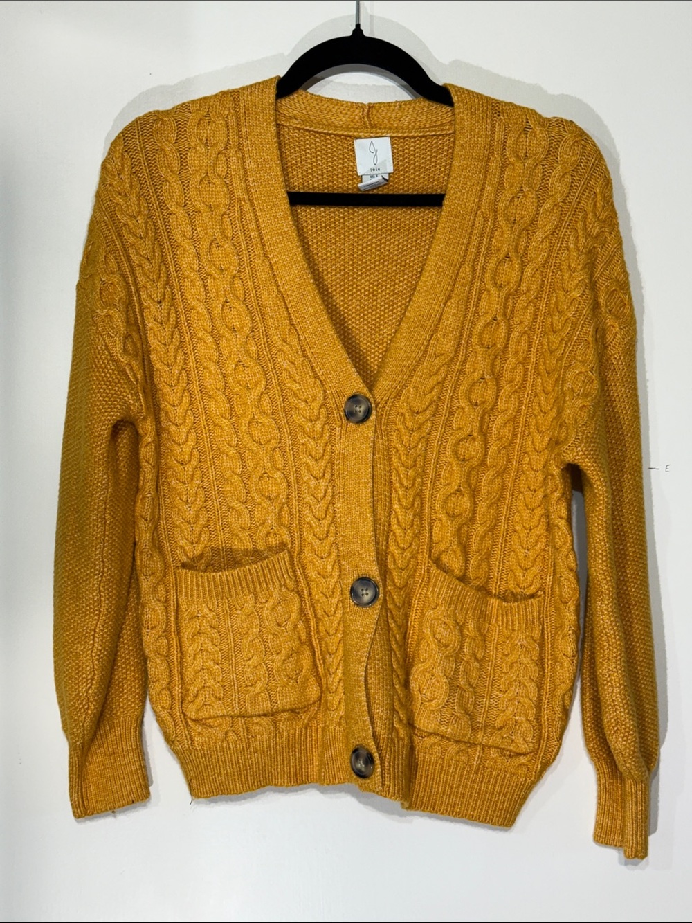 Joie Golden Apricot Yellow Cable-Knit Button Cardigan